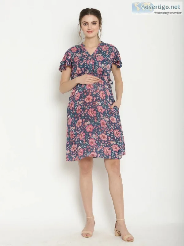 Feminine Floral Print Nursing Friendly Maternity Dress