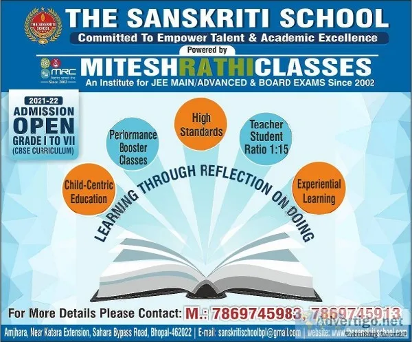 THE SANSKRITI SCHOOL BHOPAL  ADMISSION OPEN