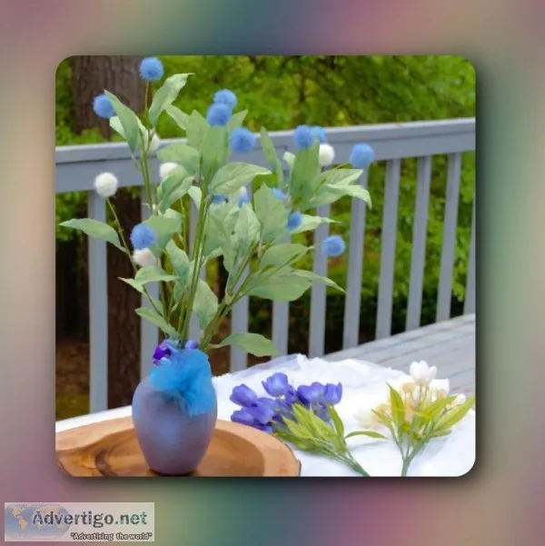 Custom Artificial Pom-Pom Floral Decor wOmbre Lilac-Blue Vase