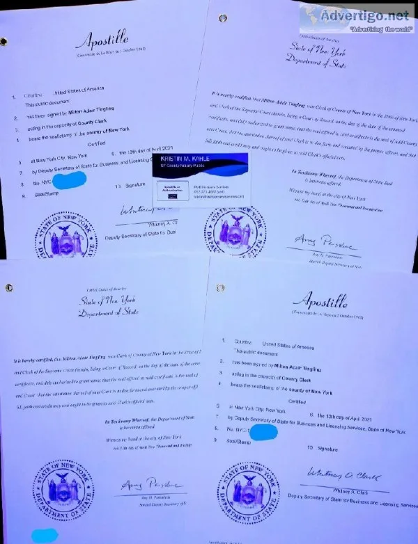 NYC ONLINE APOSTILLE SERVICES FOR ALL U.S. ISSUED DOCUMENTS