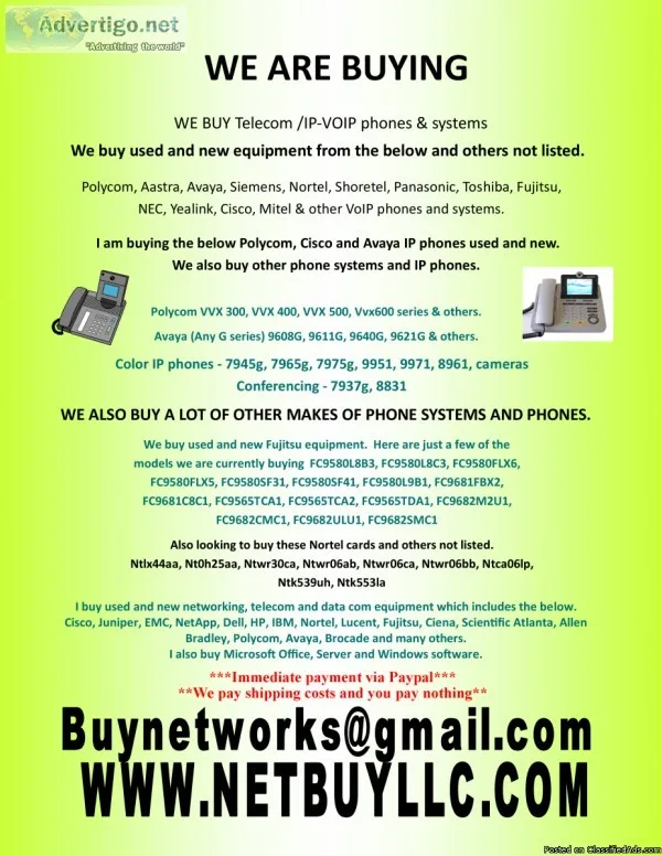 WE BUY COMPUTER SERVERS MEMORY NETWORKING TELECOM DATA COM and M