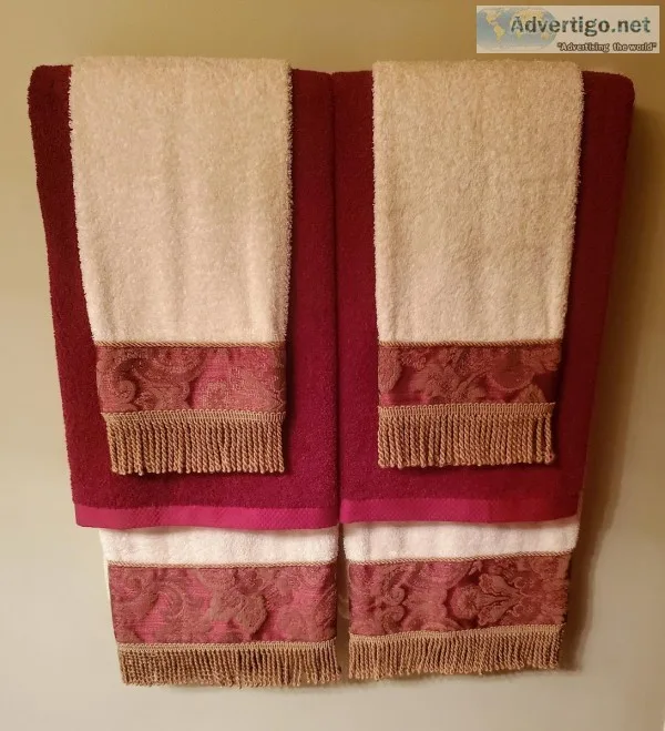 Decorative 8-Piece Burgundy and Bone Towel Set With and Without 