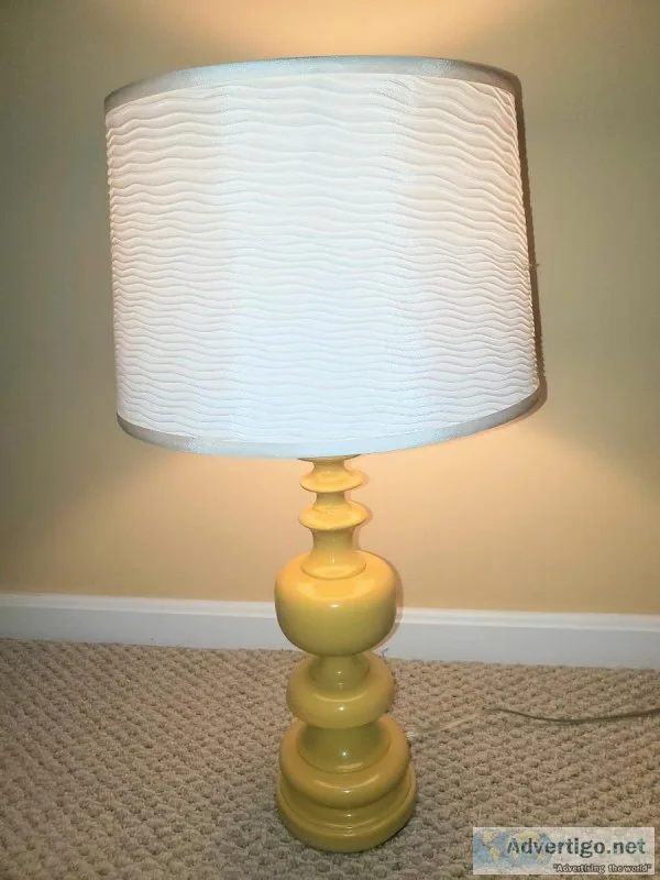 Large Canary Yellow Table Lamp With Natural Linen Drum Shade