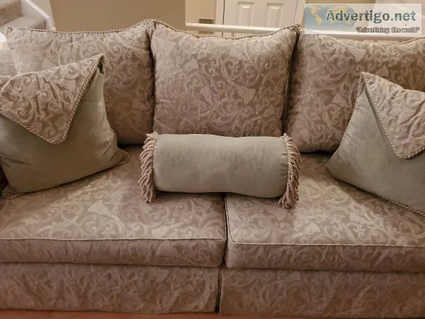 Sage Light-green Sachet Linen Sofa and Loveseat with Skirted Bas