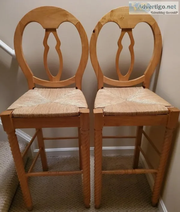 Two (2) Oak Hardwood Barstool with Comfortable Woven Seat High B