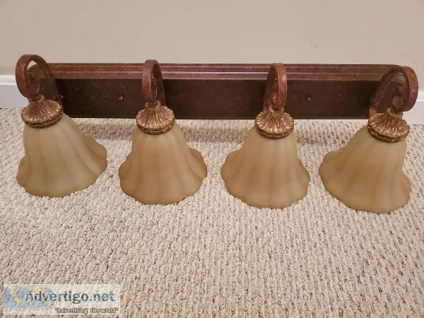 Antique Brass 4-Light Wall Mount Vanity Lighting with Frosted Am