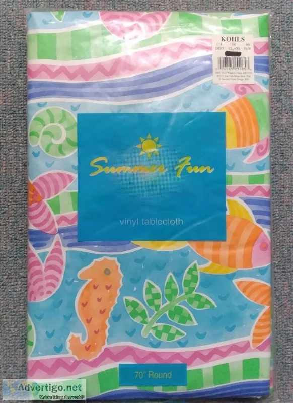 SUMMER FUN VINYL 70&quot ROUND TALECLOTH-NEW