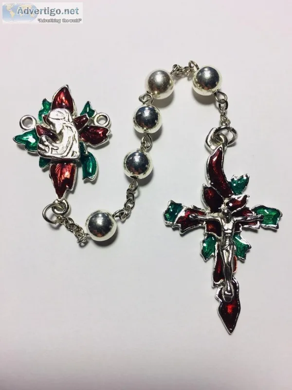 Pewter Christmas Poinsettia Rosary Kit