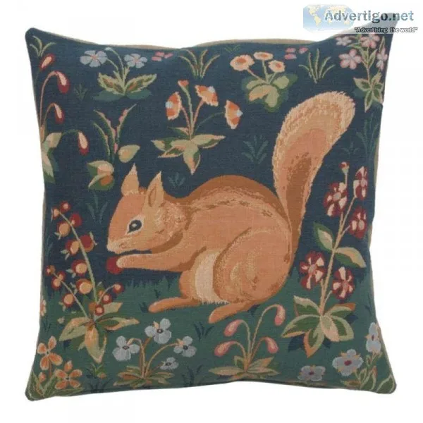 TREE SQUIRREL FRENCH TAPESTRY CUSHION - MEDIEVAL ART PILLOW COVE