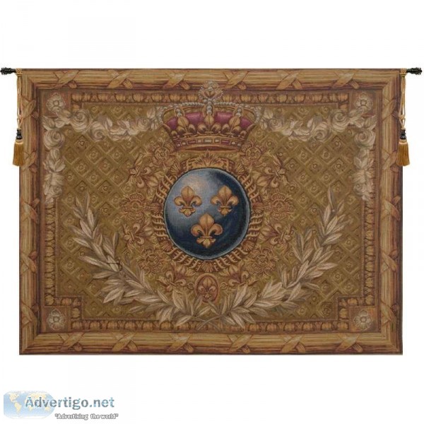 FRENCH TAPESTRY FLEUR DE LYS - COURRONNE EMPIRE WALL HANGING TAP
