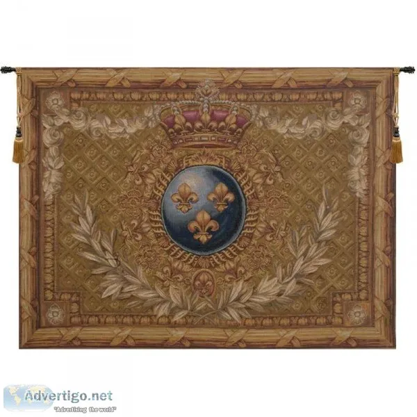 FRENCH TAPESTRY FLEUR DE LYS - COURRONNE EMPIRE WALL HANGING TAP