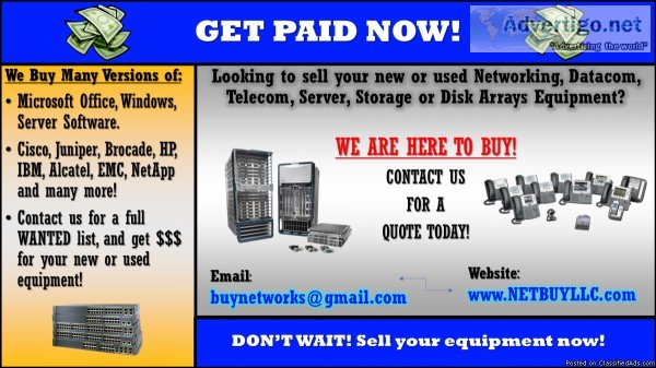 (WANTED TO BUY) We buy used and new CISCO EMC NETAPP BROCADE JUN