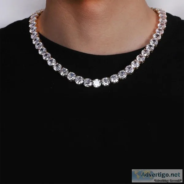 18k White Gold Plated 10mm Round Cut Tennis Chain