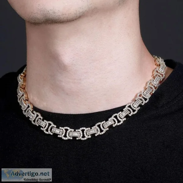 13mm 18k Yellow Gold Plated Micro Pave Bespoke Link Chain