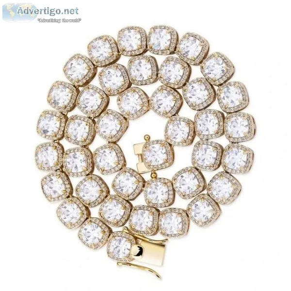 10mm 18k Gold Plated Cushion Halo Tennis Chain