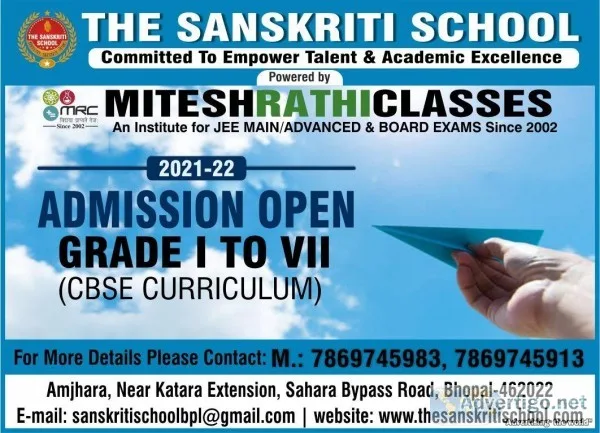 The Sanskriti School Best Cbse School Admission Open in Bhopal