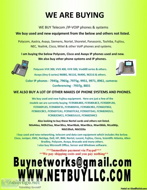 - WANTED TO BUY - We BUY usednew computer networking telecom dat