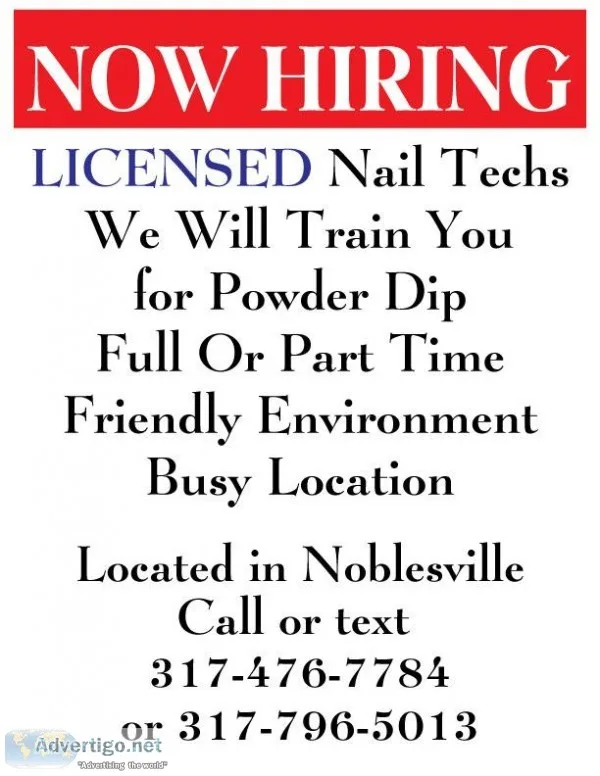 Now Hiring Nail Technicians