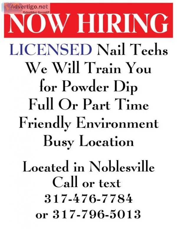 Now Hiring Nail Technicians