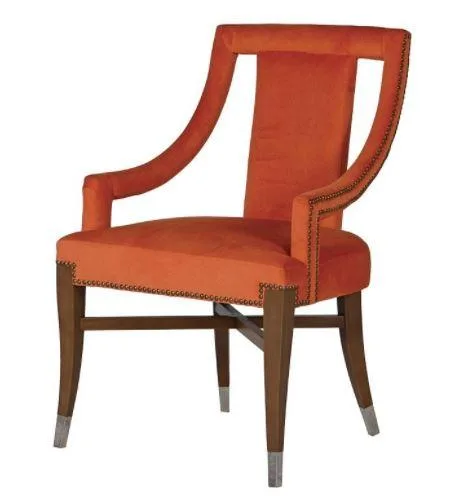 Aggie Italian Soft Orange Fabric Studded Dining Chair
