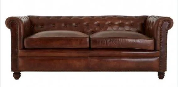 Rodeo Joe Buffalo Hide Brown Leather Chesterfield Sofa