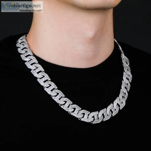 16mm 18k White Gold Plated Baguette Curb Link Chain