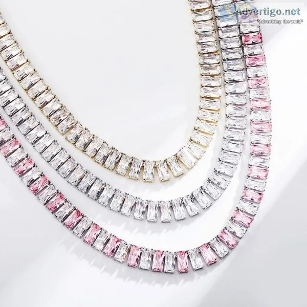 18k White Gold Plated Baguette Choker Necklace