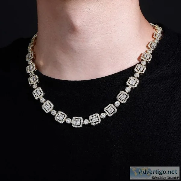 12mm 18k Gold Plated Baguette and Round Cluster Necklace