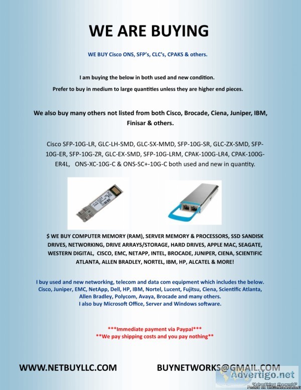  WE BUY  >>>> WE BUY USED AND NEW COMPUTER SERVERS NETWO