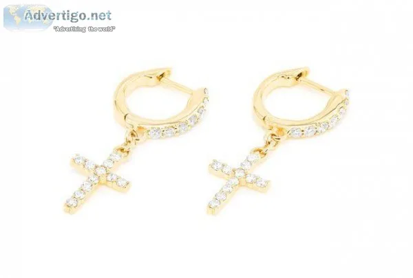 Seneca Cross Huggie Hoop XS Earrings 14K 0.30ctw