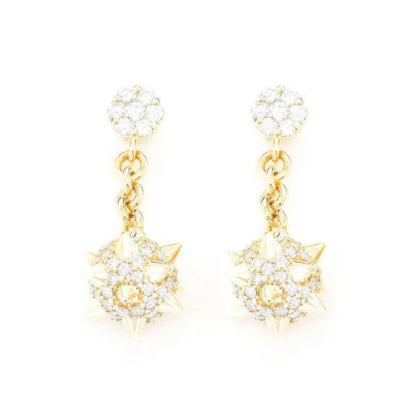 Spike Ball Dangling Earrings 14K 1.20ctw