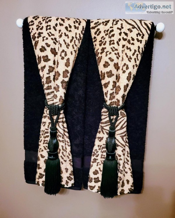 Decorative Black and Leopard Print Towels With Hand Towels.  Use