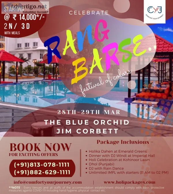 Jim Corbett Holi Packages  The Blue Orchid Hotel and Resort Jim 