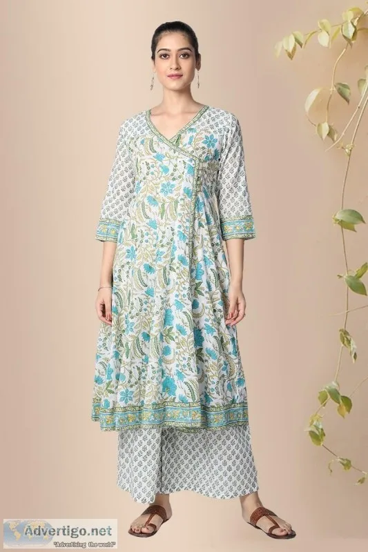 Shreya V-Neck Cotton Angrakha Kurta- Rose Shree