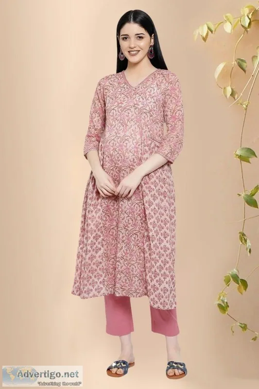 Aandhi Cotton Block Printed Kurta - Rose Shree