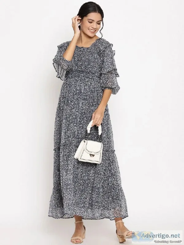 Maternity Chiffon Smocked Waist Maxi Dress
