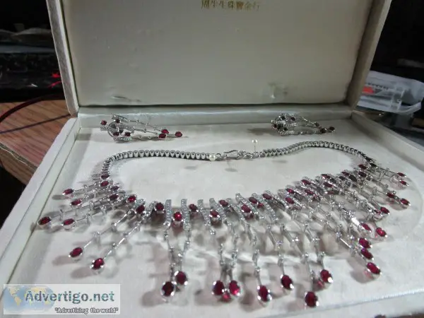 Ruby and Diamond Necklace and Earing set