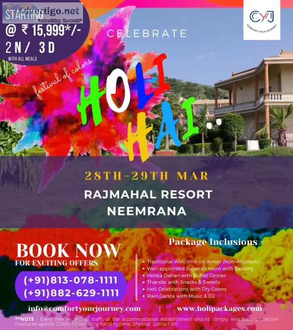 Holi Celebration Packages near Delhi  Rajmahal Resorts and Hotel