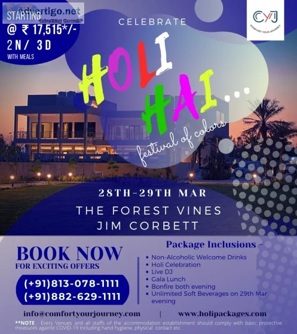 Jim Corbett Holi Packages  The Forest Vines Resort  Jim Corbett