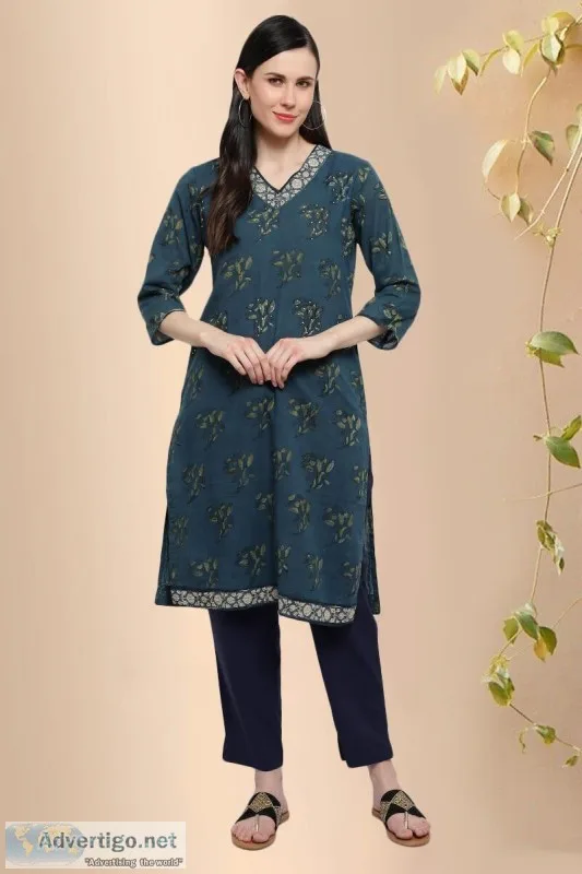 Vagmi Straight Cotton Block_Print_Kurta- Rose Shree