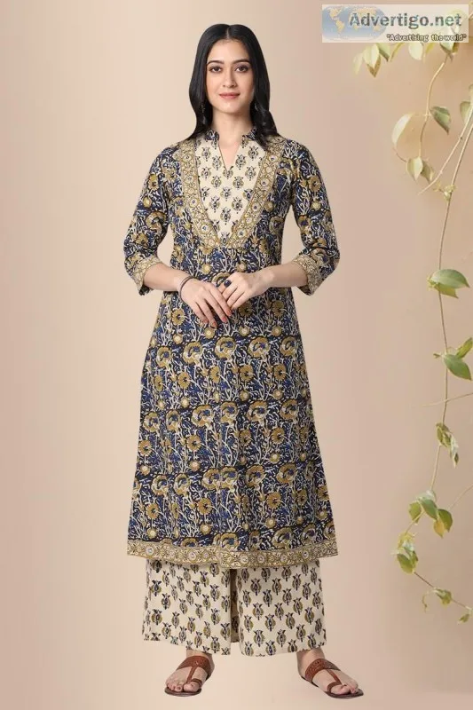 Ganika jaal Cotton block print Kurta - Rose Shree