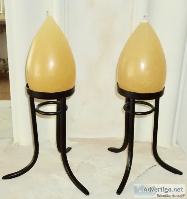 New - Pair of Teardrop Candles With Holders