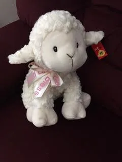 Lamb with God Bless on Ribbon