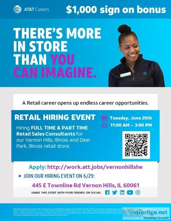 ATandT RETAIL HIRING EVENT - Vernon Hills IL