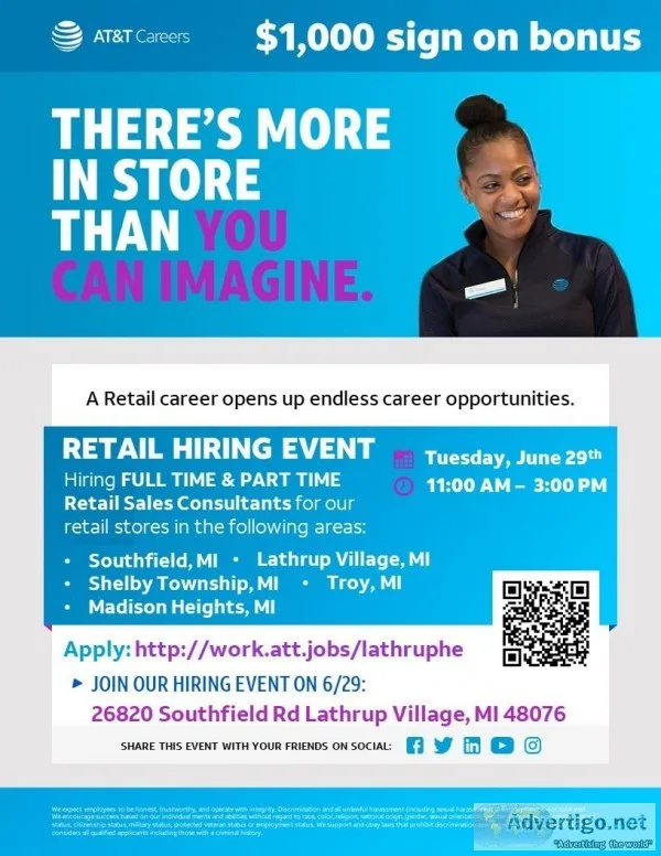 ATandT RETAIL HIRING EVENT - Michigan