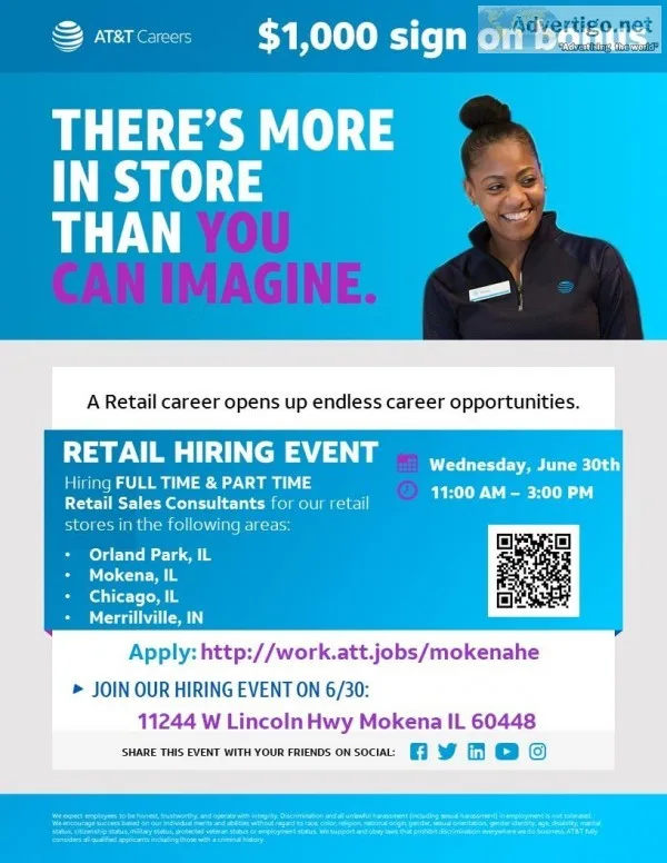 ATandT RETAIL HIRING EVENT - Mokena IL