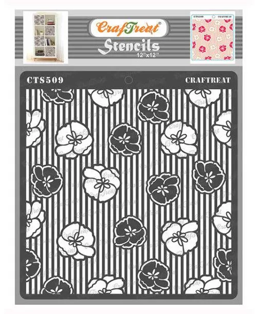 CrafTreat Flower Fusion Plaid Stencil for Wall Decor  Floral Ste