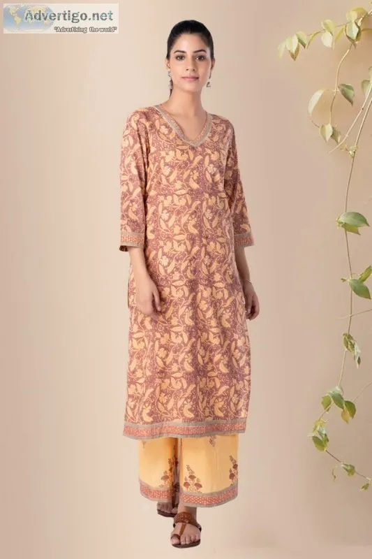 Purple Block Printed Straight Cotton Kurta- Rose Shree