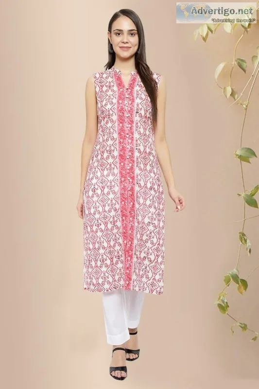 Khilana Straight Cotton Kurta- Rose Shree