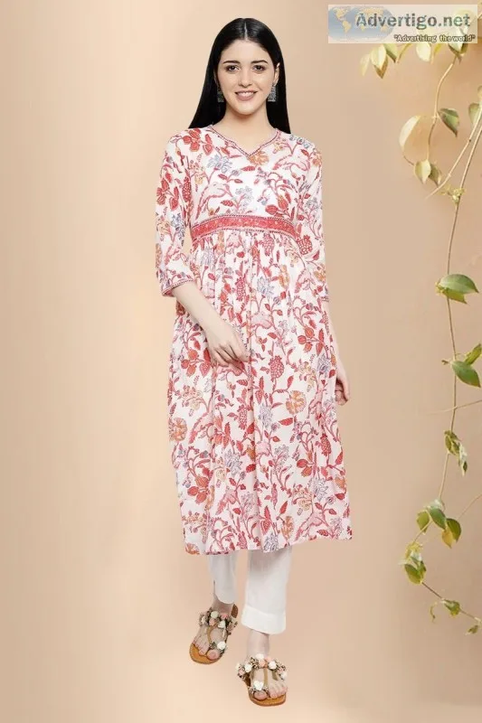 Sherise Block Print Anarkali Kurta- Rose Shree